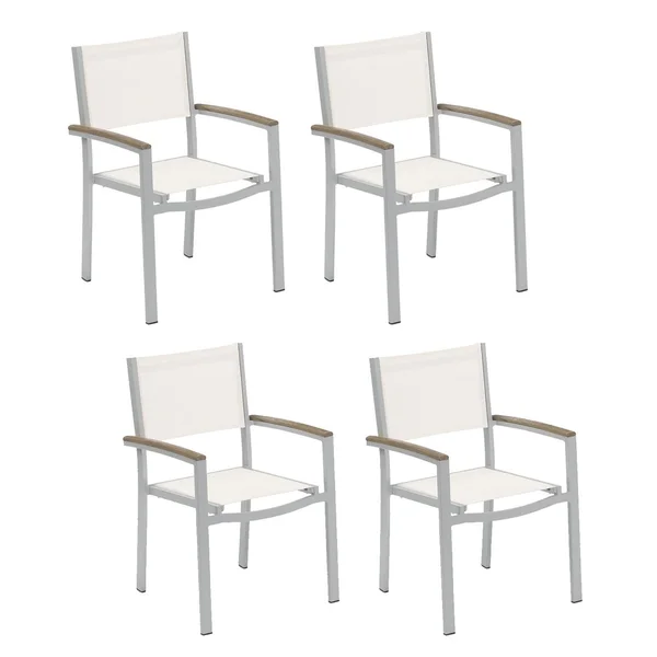 Travira 4 Pc Composite Sling & Aluminum Dining Chair W/ Vintage Tekwood Arm Caps in Flint/Natural By Oxford Garden