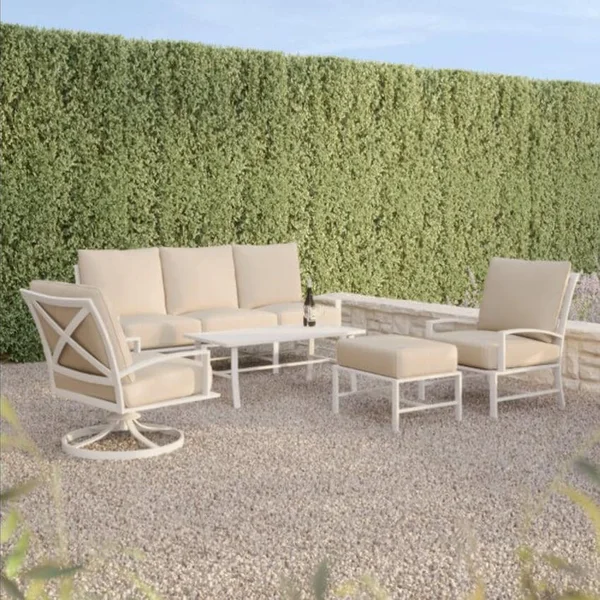 Bristol 5 Pc Aluminum Seating Set in Satin White/Flax by Sunset West