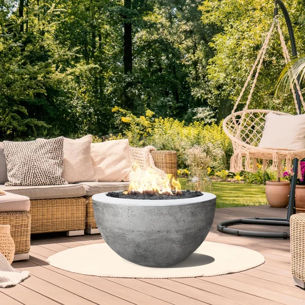 Valley Bay 3 30 Inch Round GFRC Natural Gas Fire Bowl in Pewter by Lakeview Outdoor Designs