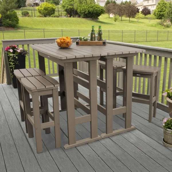 Hart Lane 6 Pc Recycled Plastic Bar Height Dining Set in Woodland Brown by Lakeview Outdoor Designs