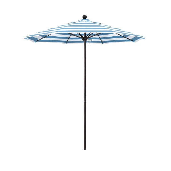 California Umbrella Venture Series 7.5 Ft Octagonal Aluminum Patio Umbrella W/ Push Lift & Fiberglass Ribs - Bronze Frame / Sunbrella Cabana Regatta Canopy