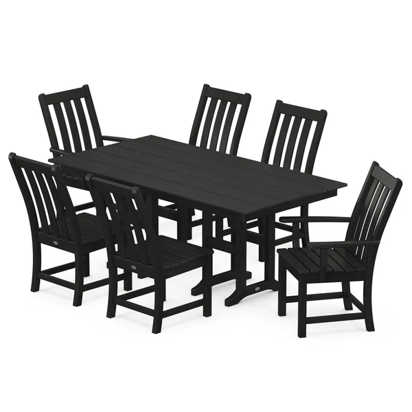 POLYWOOD Vineyard 7-Piece Farmhouse Dining Set - Black