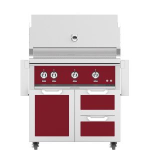 Hestan 36-Inch Natural Gas Grill W/ Sear Burner & Rotisserie On Double Drawer & Door Tower Cart - Tin Roof - GMBR36-NG-BG