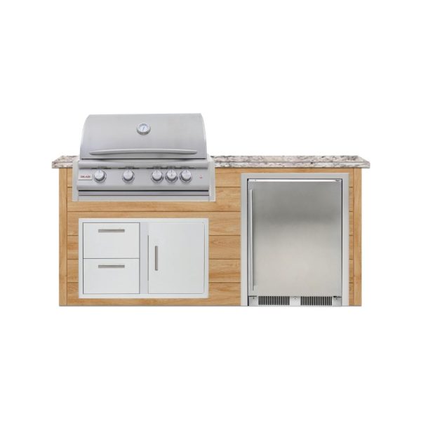 BBQGuys Signature 6 Ft Outdoor Kitchen Island w/ 32 Inch Natural Gas Blaze LTE+ Grill & Refrigerator | Sun Bleached Oak w/ White Granite