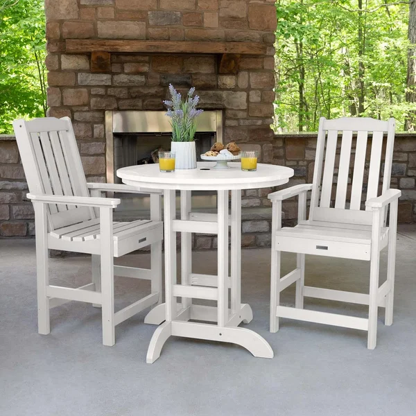 Hart Lane 3 Pc Recycled Plastic Round Counter Dining Set in White by Lakeview Outdoor Designs