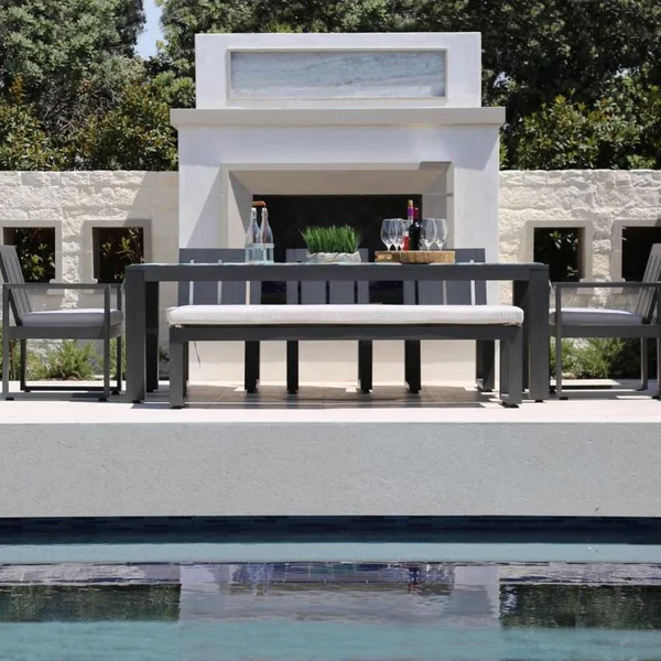 Redondo 5 Piece Aluminum Patio Dining Set W/ Dining Table & Sunbrella Cast Silver Cushions By Sunset West