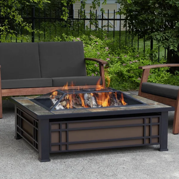 Woodlake 44 Inch Rectangular Steel Wood Burning Fire Pit in Black by Lakeview Outdoor Designs