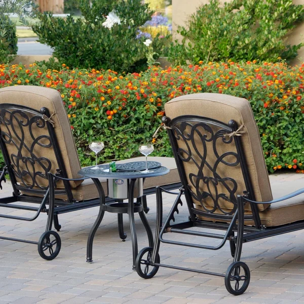 Santa Monica 3 Pc Cast Aluminum Chaise Lounge Set w/ 24 Inch Ice Bucket End Table & in Antique Bronze/Sesame by Darlee