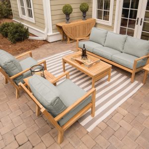 Coastal 6 Pc Teak Seating Set in Canvas Granite by Royal Teak Collection