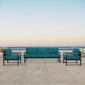 Avenue Bay 3 Pc Aluminum Sofa Club Chair Set in Black/Spectrum Peacock by Lakeview Outdoor Designs