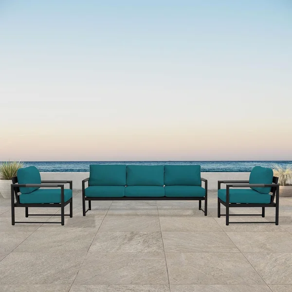 Avenue Bay 3 Pc Aluminum Sofa Club Chair Set in Black/Spectrum Peacock by Lakeview Outdoor Designs