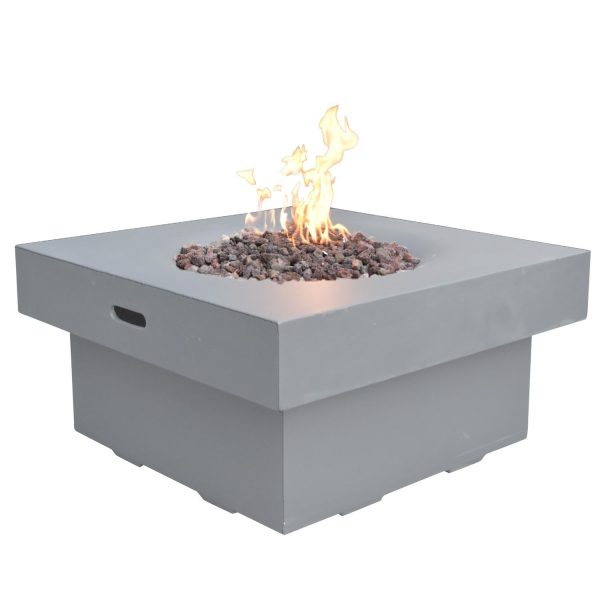 Resort Bay 34 Inch Square GFRC Propane Fire Pit Table in Gray by Lakeview Outdoor Designs