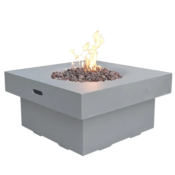 Resort Bay 34 Inch Square GFRC Natural Gas Fire Pit Table in Gray by Lakeview Outdoor Designs