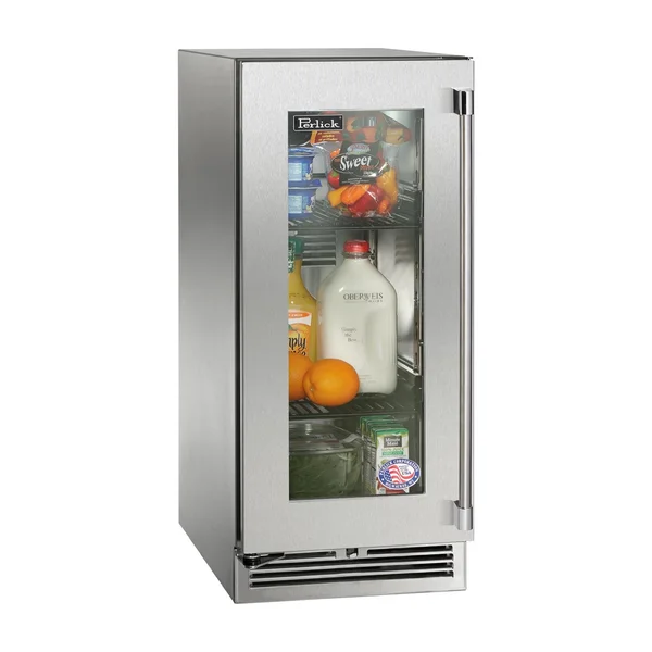 Perlick 15-Inch Signature Series Stainless Steel Glass Door Outdoor Refrigerator - Left Hinged - HP15RO-4-3L