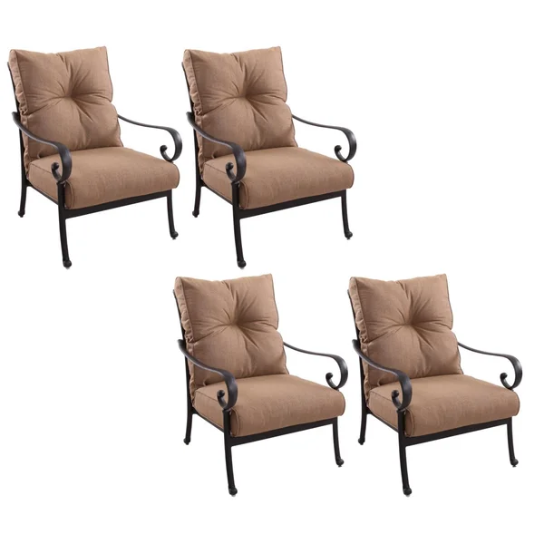 Santa Anita Cast Aluminum 4 Pc Set Club Chair Set in Antique Bronze/Sesame Sunbrella by Darlee