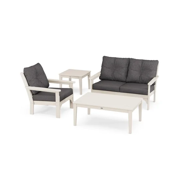 Vineyard 4 Pc Recycled Plastic Seating Set w/ Smaller Tables in Sand/Ash Charcoal by POLYWOOD
