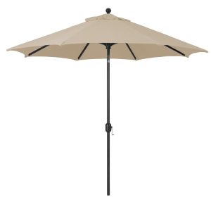 Galtech 9 Ft. Octagonal Aluminum Patio Market Umbrella W/ Crank Lift And Deluxe Auto Tilt - Black Frame W/ Sunbrella Canvas Antique Beige Canopy
