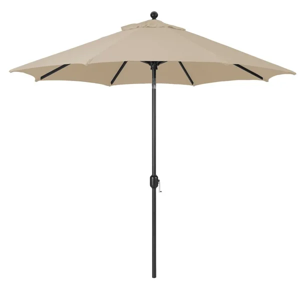 Galtech 9 Ft. Octagonal Aluminum Patio Market Umbrella W/ Crank Lift And Deluxe Auto Tilt - Black Frame W/ Sunbrella Canvas Antique Beige Canopy