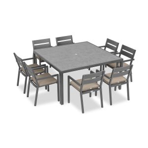 Calm Bay 9 Pc Square Aluminum Dining Set in Slate/Heather Beige by Lakeview Outdoor Designs