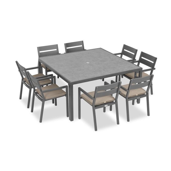 Calm Bay 9 Pc Square Aluminum Dining Set in Slate/Heather Beige by Lakeview Outdoor Designs