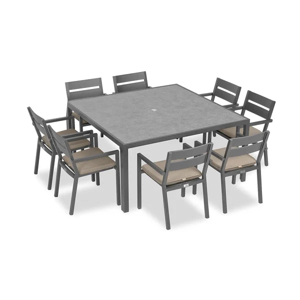 Calm Bay 9 Pc Square Aluminum Dining Set in Slate/Heather Beige by Lakeview Outdoor Designs