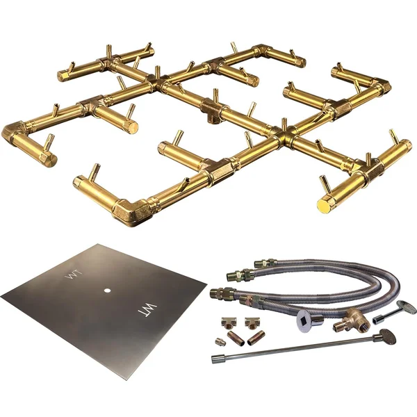 Warming Trends 48-Inch Square Natural Gas Fire Pit Burner Kit W/ 30.5-Inch Original CROSSFIRE Brass Burner - Match Light Ignition - CFB350NGALPL48SFK2