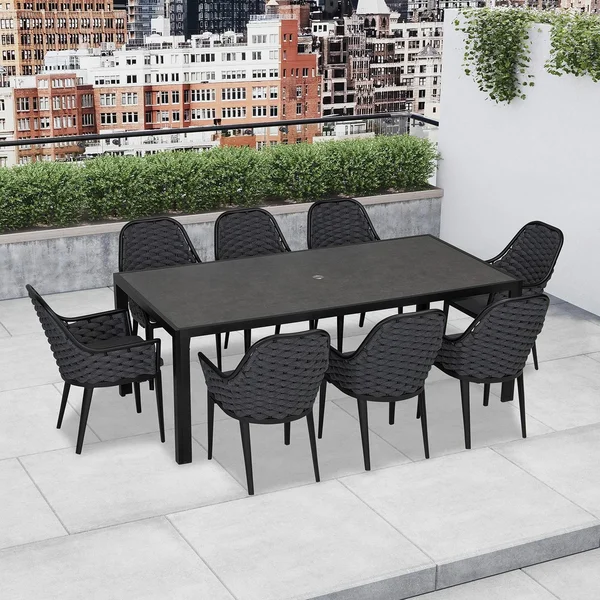 Chloe Bay 9 Pc Aluminum Rectangular Dining Set in Black by Lakeview Outdoor Designs