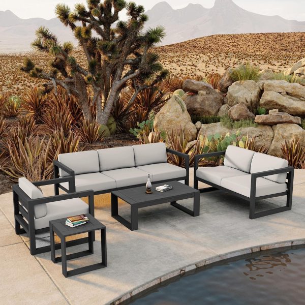 Misty Cove 5 Pc Aluminum Seating Set w/ Sofa in Slate/Canvas Natural by Lakeview Outdoor Designs