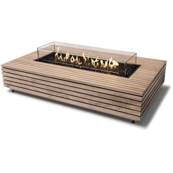Wharf 65 Inch Rectangular Teak Ethanol Fire Pit Table in Wood by EcoSmart Fire