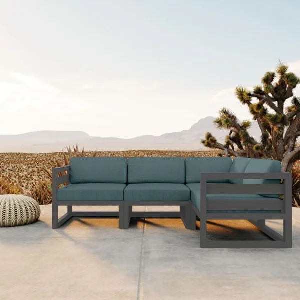 Misty Cove 4 Pc Aluminum Seating Set w/ Sectional in Slate/Cast Lagoon by Lakeview Outdoor Designs