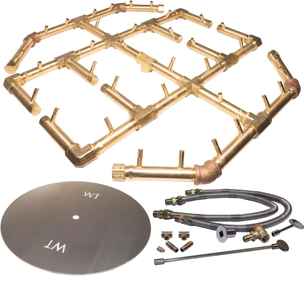 Warming Trends 42-Inch Round Natural Gas Fire Pit Burner Kit W/ 29.5 X 27.5-Inch Octagonal CROSSFIRE Brass Burner - Match Light Ignition - CFBO360NGALPL42CFK2