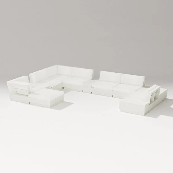 Elevate 12 Pc Recycled Plastic Chaise Sectional Seating Set in Vintage White/Natural Linen By PW Designer Series