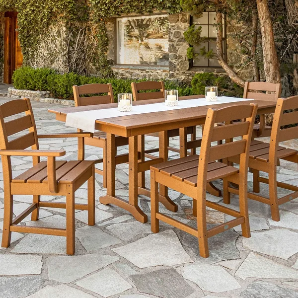 POLYWOOD Lakeside 7-Piece Farmhouse Dining Set - Teak