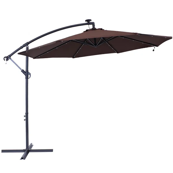 Ultimate Patio 10 Ft. Solar Lighted Octagonal Steel Patio Cantilever Umbrella W/ Crank - Dark Gray Frame & Brown Polyester Canopy