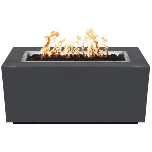 Pismo 48 Inch Rectangular Powder Coated Steel Natural Gas Fire Pit w/ Glow Plug in Gray by The Outdoor Plus