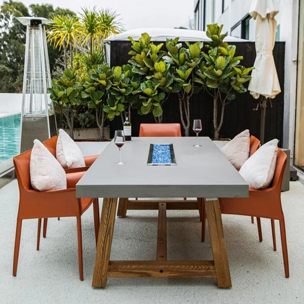 Modernview 83 Inch Rectangular GFRC Concrete Natural Gas Fire Pit Table in Gray By Lakeview Outdoor Designs