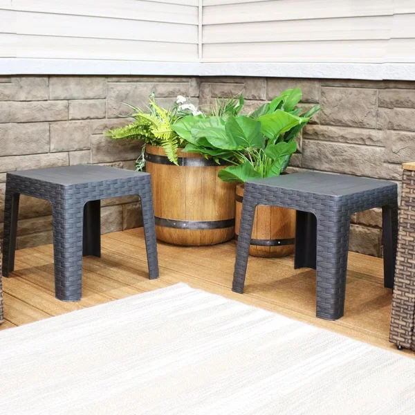 2 Pc Square Polymer End Table Set in Gray by Ultimate Patio