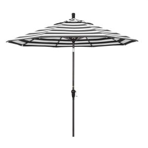 California Umbrella Sunset Series 9 Ft Octagonal Aluminum Auto Tilt Patio Umbrella W/ Crank Lift - Bronze Frame / Sunbrella Cabana Classic Canopy