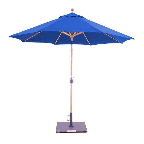 Galtech 9 Ft. Octagonal Teak Patio Market Umbrella W/ Crank Lift And Rotational Tilt - Sunbrella Canvas True Blue Canopy