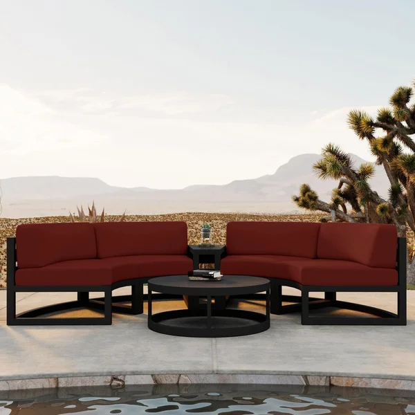 Misty Cove 4 Pc Aluminum Seating Set - Curved Sectional in Black/Canvas Henna by Lakeview Outdoor Designs