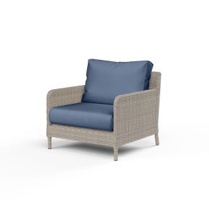 Manhattan Wicker Patio Club Chair in Spectrum Indigo w/ Self Welt By Sunset West