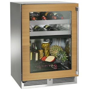 Perlick 24-Inch Signature Series Stainless Steel Panel Ready Glass Door Outdoor Dual Zone Refrigerator/Wine Reserve w/ Door Lock - Left Hinged - HP24CO-4-4LL