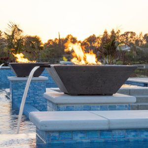 Pelican View 30 Inch Square GFRC Propane Fire & Water Bowl in Gray by Lakeview Outdoor Designs