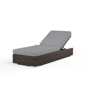 Montecito Wicker Patio Adjustable Chaise Lounge in Canvas Granite w/ Self Welt By Sunset West