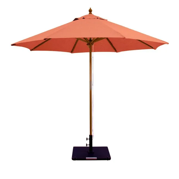 Galtech 9 Ft. Octagonal Hardwood Patio Market Umbrella W/ Pulley - Dark Wood W/ Sunbrella Canvas Brick Canopy