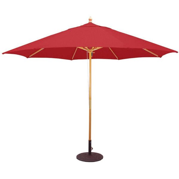 Galtech 11 Ft. Octagonal Hardwood Patio Market Umbrella W/ Pulley - Light Wood W/ Sunbrella Canvas Jockey Red Canopy
