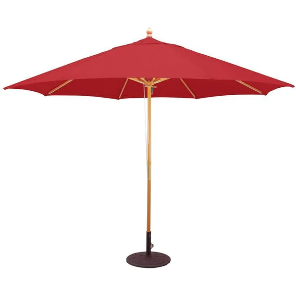 Galtech 11 Ft. Octagonal Hardwood Patio Market Umbrella W/ Pulley - Light Wood W/ Sunbrella Canvas Jockey Red Canopy