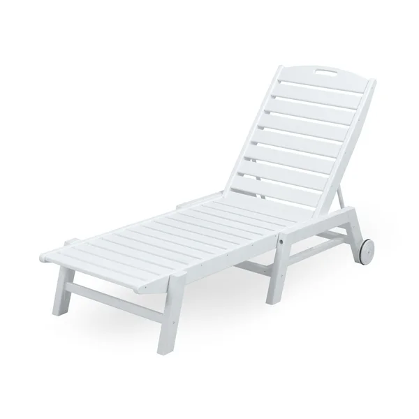 Nautical Recycled Plastic Armless Chaise Lounge w/ Wheels in White by POLYWOOD