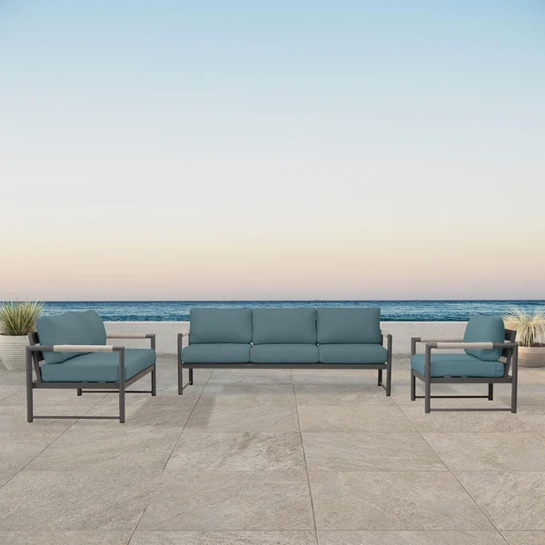 Avenue Bay 3 Pc Aluminum Sofa Seating Set in Slate/Cast Lagoon by Lakeview Outdoor Designs