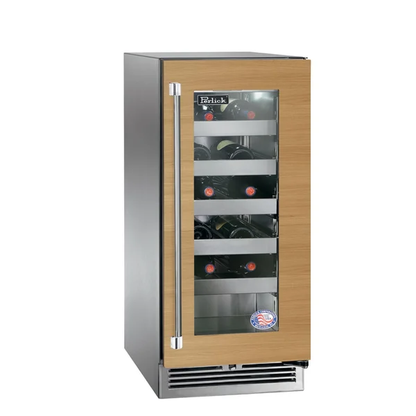 Perlick 15-Inch Signature Series Stainless Steel Panel Ready Glass Door Outdoor Wine Reserve w/ Door Lock - Right Hinged - HP15WO-4-4RL